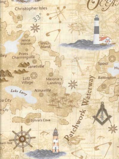 On the Go Row Map Beige Timeless Treasures Cotton Fabric