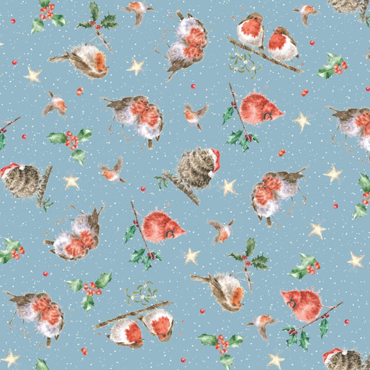 One Snowy Day Feathered Friends Dark Blue Hannah Dale Maywood Studio Cotton Fabric