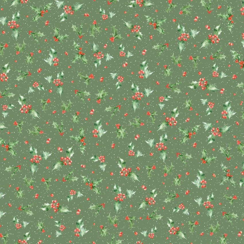 One Snowy Day Holly Dark Green Hannah Dale Maywood Studio Cotton Fabric