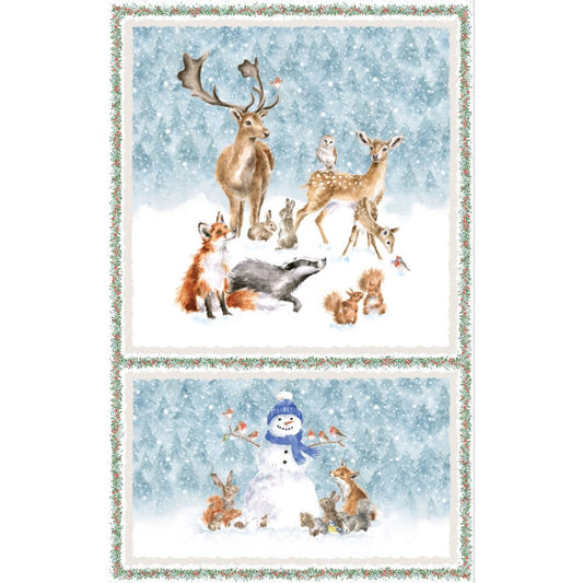 One Snowy Day Snowy Panel 27" Blue Multi Hannah Dale Maywood Studio Cotton Fabric