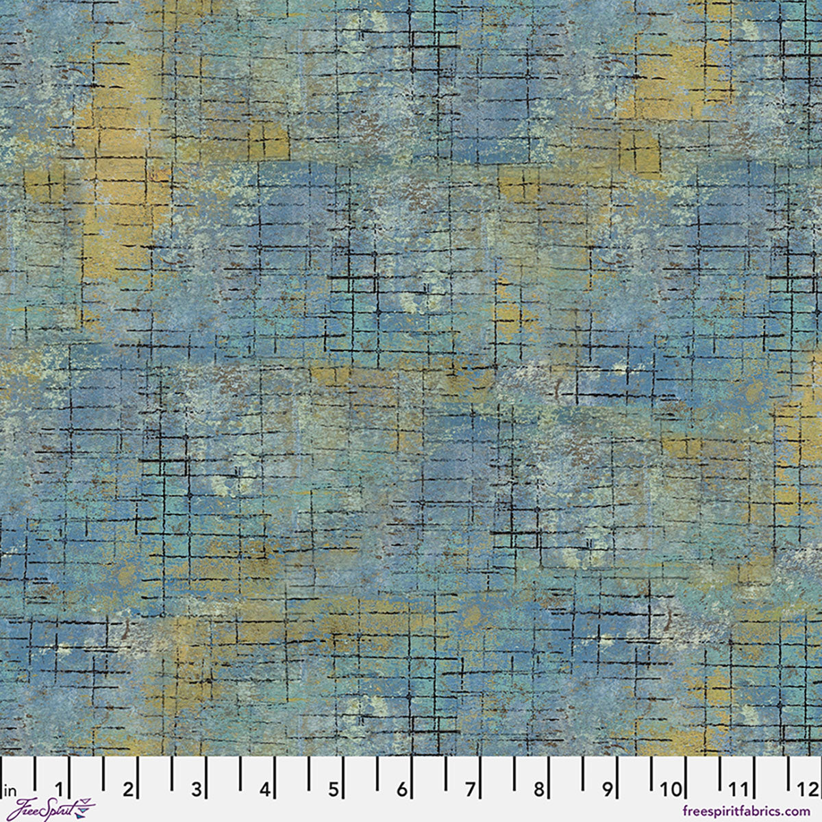 One Layer Away Grid Graph Ocean Blue Beige Seth Apter Free Spirit Cotton Fabric FS-PWSE060.OCEAN