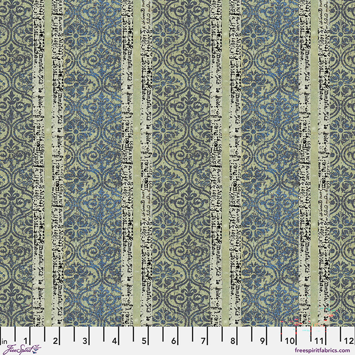 One Layer Away Text Tile Sage Green Seth Apter Free Spirit Cotton Fabric FS-PWSE067.SAGE