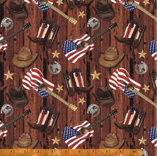 One Of A Kind Country Cowboy Brown Windham Cotton Fabric