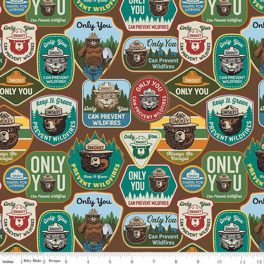 Only You Main Smokey Bear Patches Brown Riley Blake Cotton Fabric