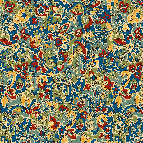 Ophelia Packed Jacobean Blue Quilting Treasures Cotton Fabric