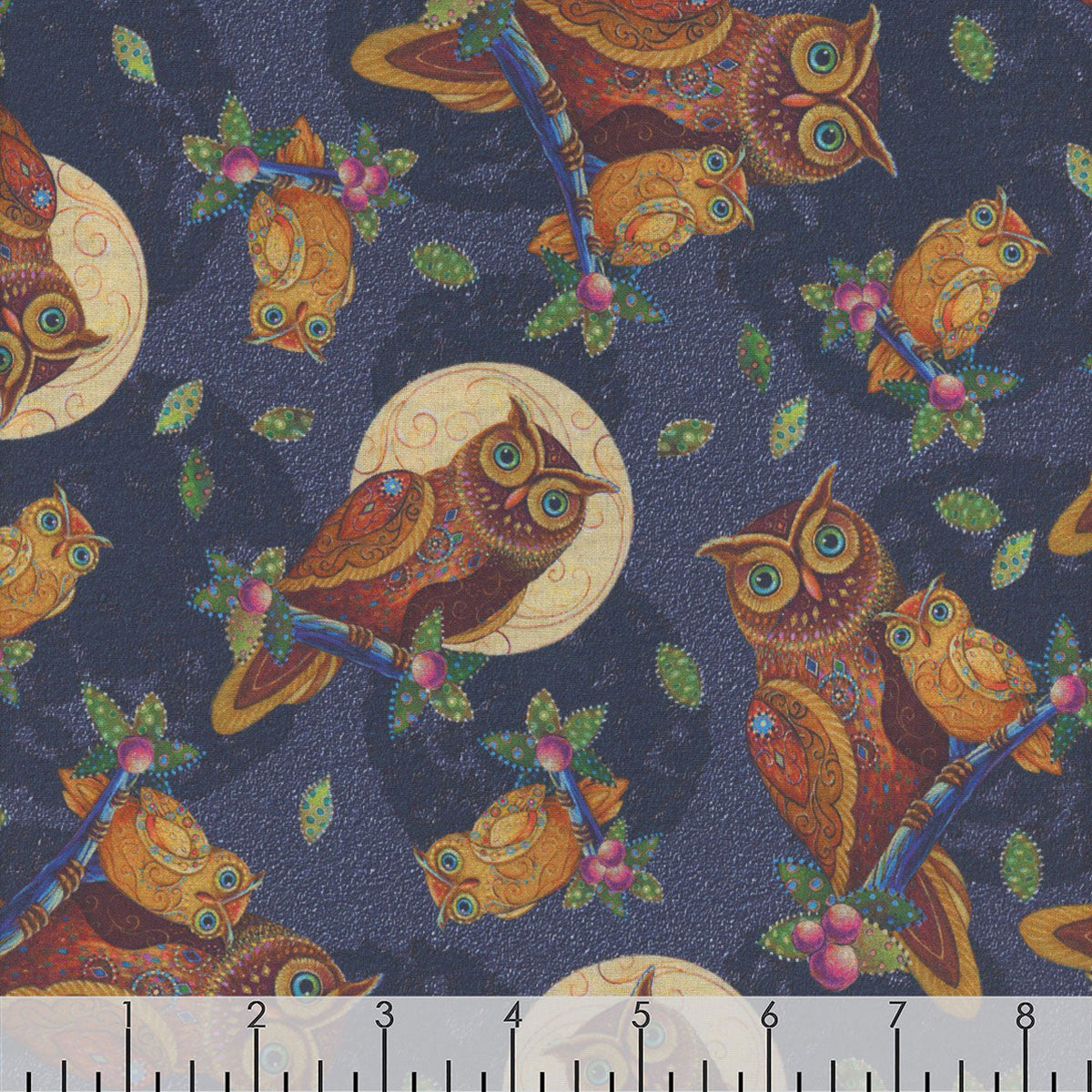 Opulent Owls Tossed Owl Navy Blue Marjorie Sarnat Quilting Treasures Cotton Fabric