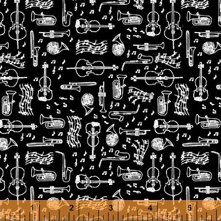Opus Music Instruments Black Whistler Studios Windham Fabrics Cotton Fabric