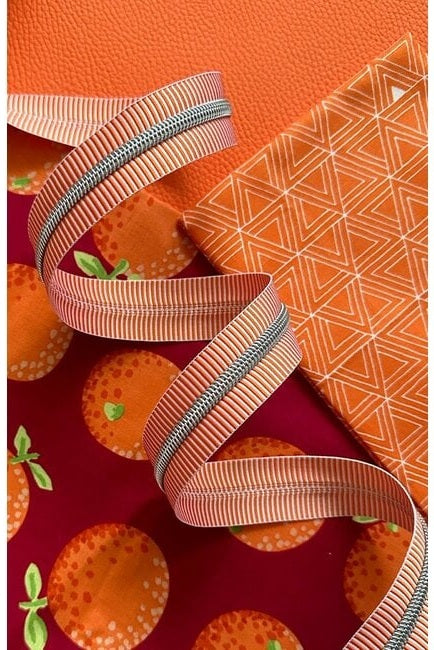 Orange Stripe Zipper Tape with Nickle Teeth Sassafras Lane Designs SL-SASSKIT-017J