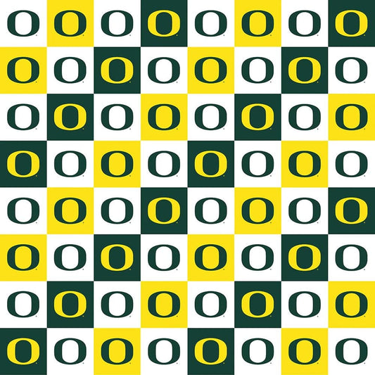 Oregon Ducks NCAA College Mini Blocks- Chess-Like Sykel Cotton Fabric