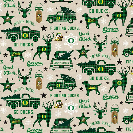 Oregon Ducks NCAA Christmas Holiday Sykel Cotton Fabric