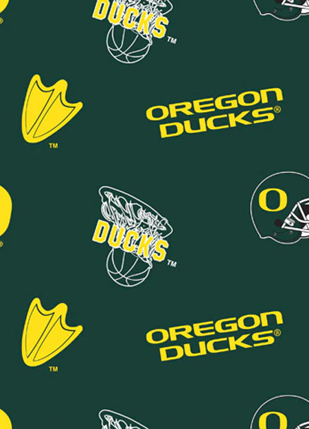 Oregon Ducks NCAA College Tossed Allover Sykel Enterprises Polyester Fleece Fabric OR-035
