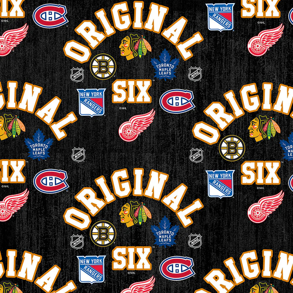 Original Six-Arch NHL Hockey Logo Sykel Enterprises Polyester FLEECE Fabric NHL-1221-ORG6