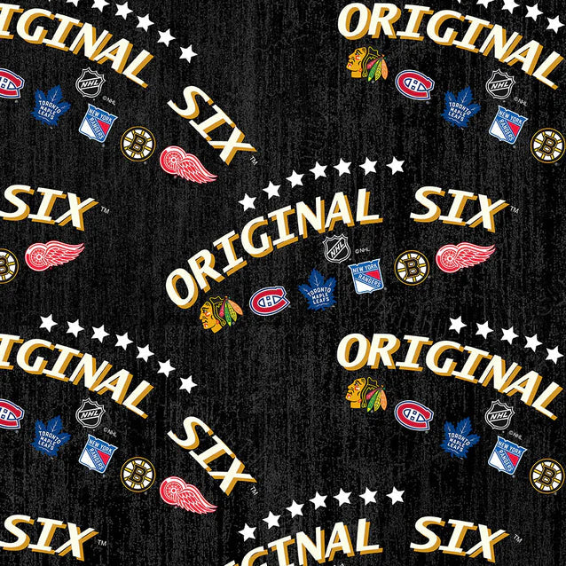 Original Six NHL Hockey Stars Logo Allover Sykel Enterprises Cotton Fabric NHL-1220-ORG