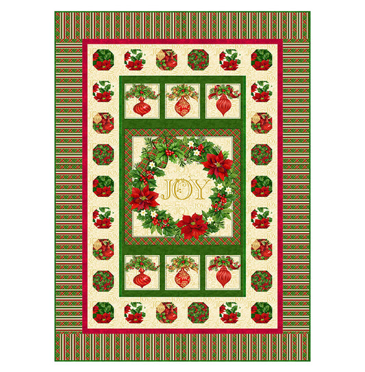 Ornaments and Wreaths Digital Quilt Top 48"x 66" Deck the Halls Liza Bea Studio Northcott Cotton Fabric NC-DQ3622