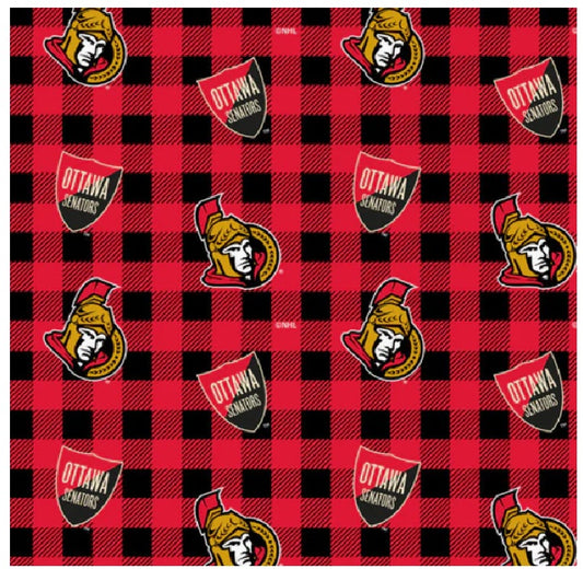 Ottawa Senators NHL Hockey Buffalo Plaid Sykel Enterprises Polyester FLEECE Fabric NHL-1207-SEN