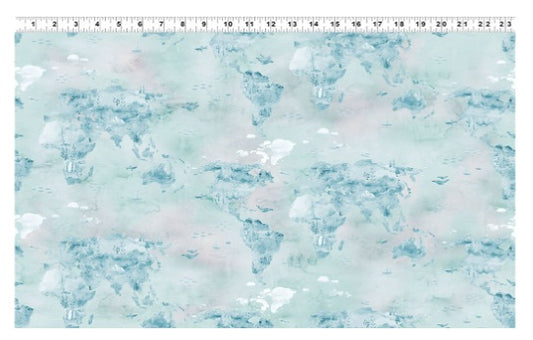 Our World Digital Toile Light Sky Blue Kendra Binney Clothworks Cotton Fabric CLT-Y4932-97