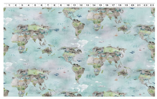 Our World Digital Toile Multi Colored Blue Kendra Binney Clothworks Cotton Fabric CLT-Y4932-55