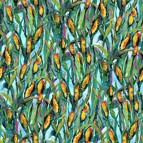 Out of Farm's Way Corn Plants Texture Allover Green Anne Gregory Blank Quilting Cotton Fabric