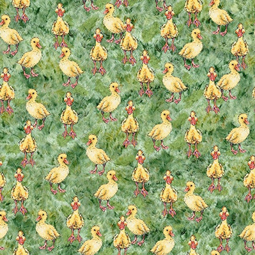 Out of Farm's Way Ducklings Allover Print Green Anne Gregory Blank Quilting Cotton Fabric