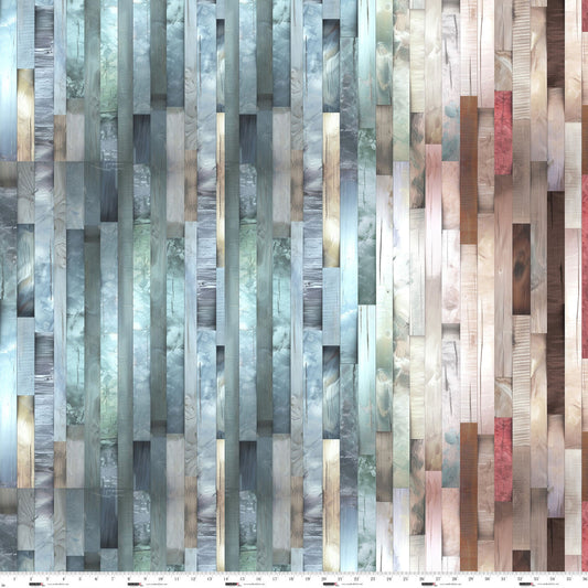 Out of the Woodwork Hardwood Floor Ombre Turquoise Funny Girl Studio E Cotton Fabric SE-8557-71