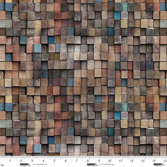 Out of the Woodwork Stack Mocha Funny Girl Studio E Cotton Fabric SE-8558-38