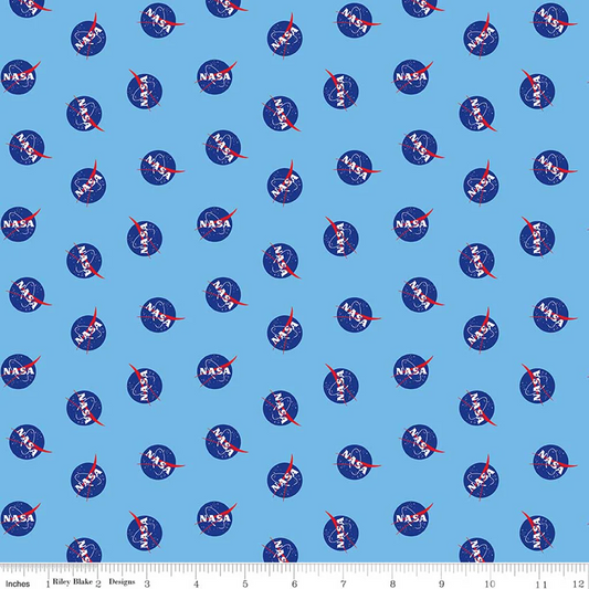 Outer Space by NASA Logo Toss Sky Blue Riley Blake Designs Cotton Fabric RB-C15484-SKY