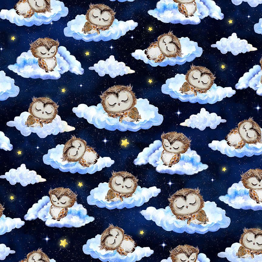 Owl Always Love You Owl on Cloud Navy Blue Timeless Treasures Cotton Fabric