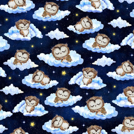 Owl Always Love You Owl on Cloud Navy Blue Timeless Treasures Cotton Fabric