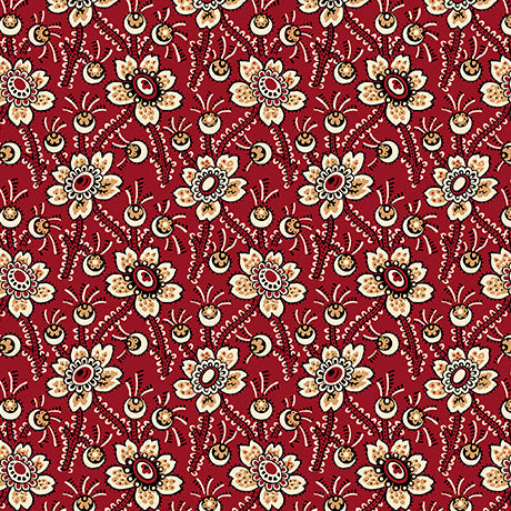 Oxford Archival Packed Floral Brick Red Quilting Treasures Cotton Fabric QT-2600-24850-R