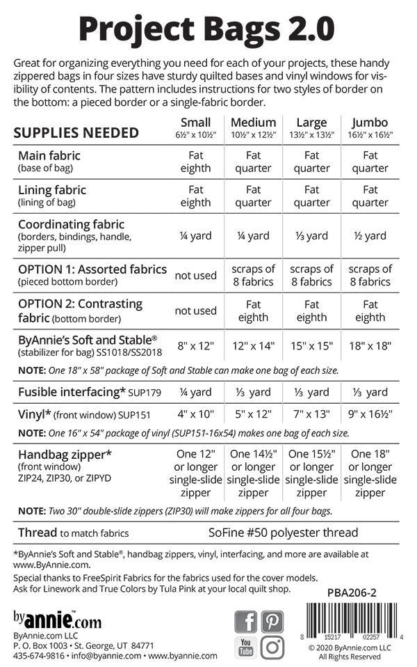 Project Bags 2.0 Bag/Tote Pattern Annie Unrein Patterns By Anne PBA-2062