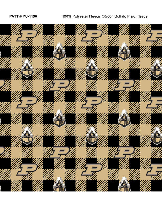 Purdue Boilermakers NCAA College Buffalo Plaid Sykel Enterprises Polyester FLEECE Fabric PU-1190