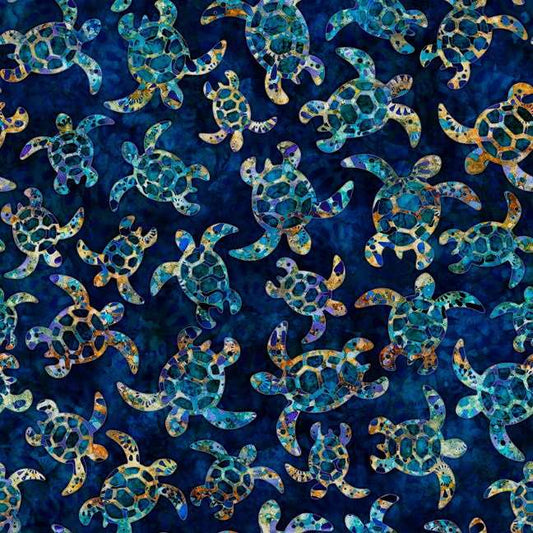 Pacifica Sea Turtles Navy Blue Dan Morris Quilting Treasures Cotton Fabric