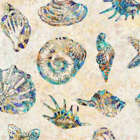 Pacifica Shell Toss Ecru Cream Dan Morris Quilting Treasures Cotton Fabric