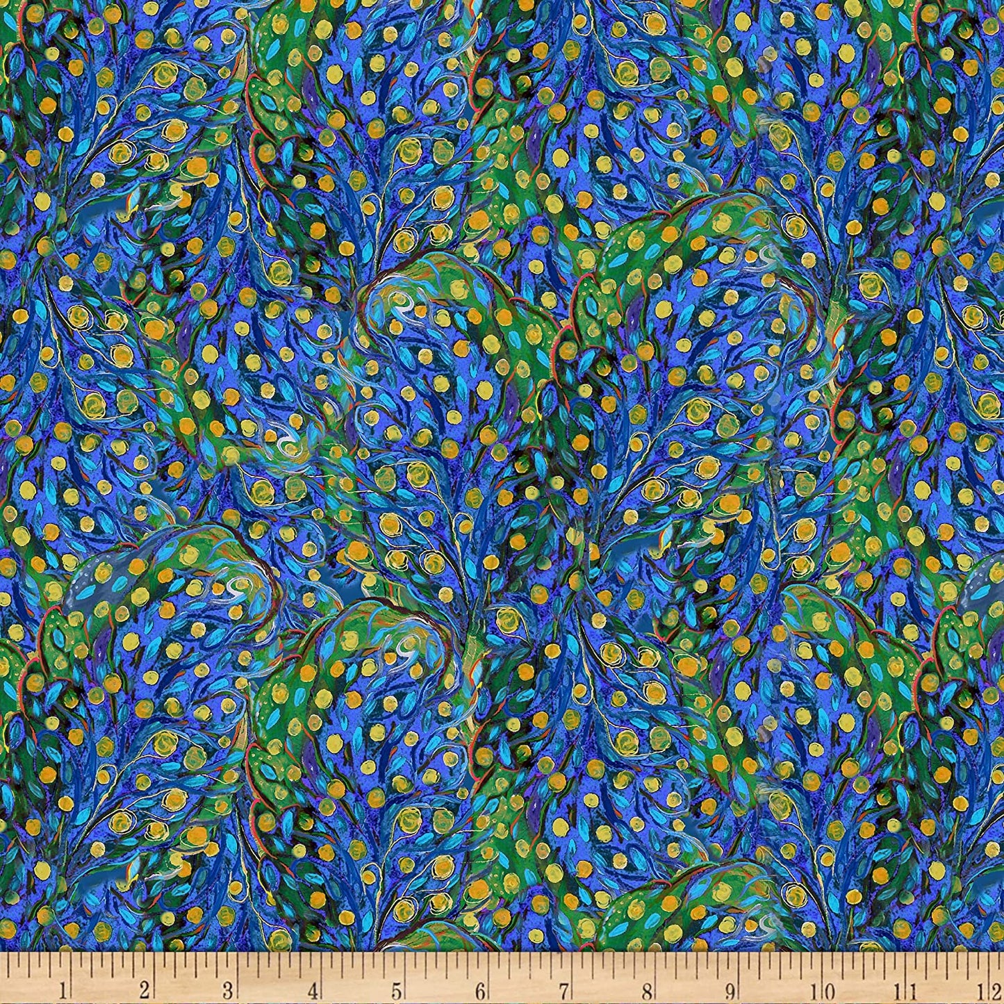 Painted Peacock Trees Blue Timeless Treasures Cotton Fabric