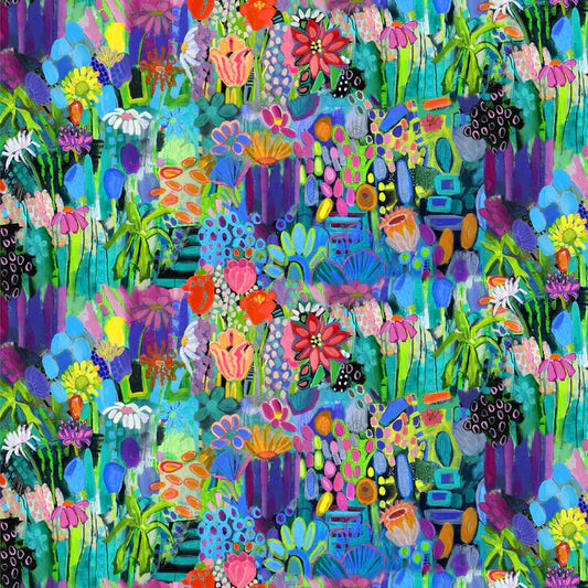 Painted Floral Allover Multi Sykel Enterprises Cotton Fabric SYK-10514