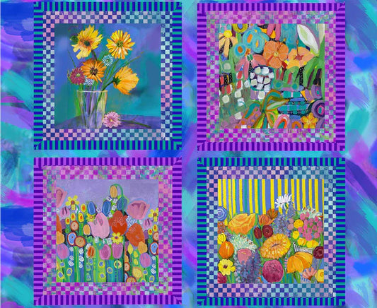 Painted Floral Pillow Panel 36" Sykel Enterprises Cotton Fabric SYK-10506