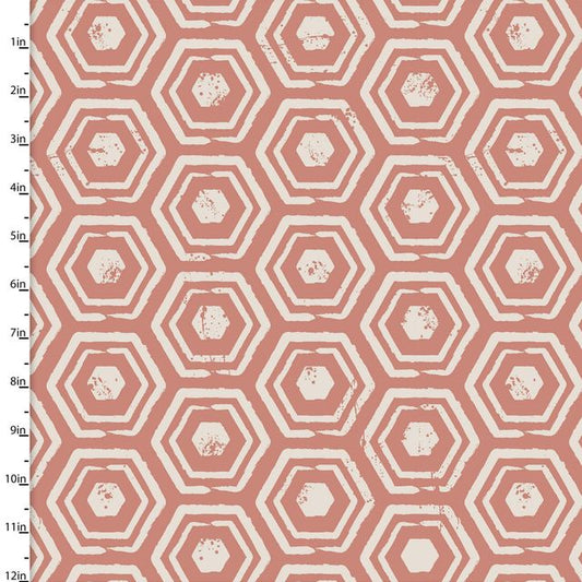Painted Soul Hexagon Geo Coral 3 Wishes Cotton Fabric