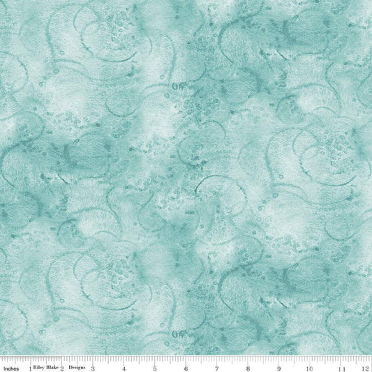 Painter's Watercolor Swirl Texture Aqua Blue J. Wecker Frisch Riley Blake Cotton Fabric