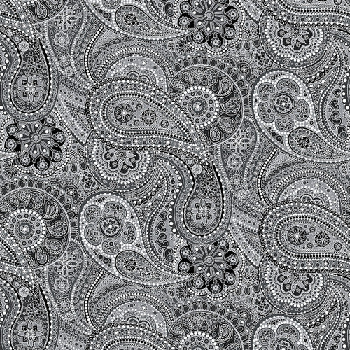 Paisley Paradise 108" Wide Back Large Floral Paisley Black White Henry Glass Cotton Fabric