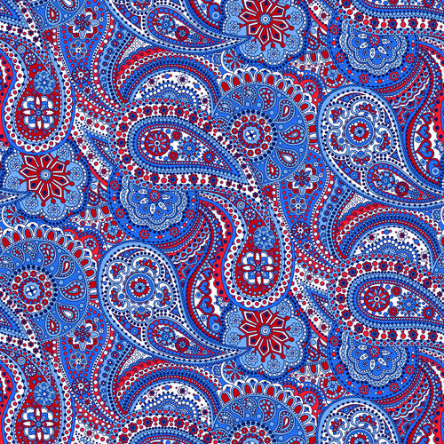 Paisley Paradise 108" Wide Back Large Floral Paisley Blue Red Henry Glass Cotton Fabric