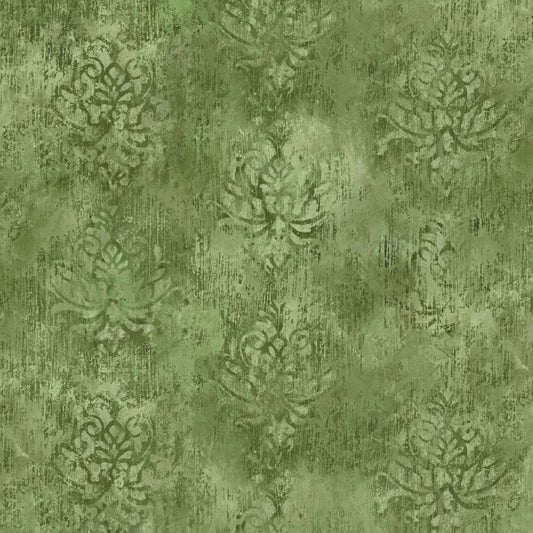 Palazzo 108" wide back Distressed Damask Green Wellington Studio P&B Textiles Cotton Fabric