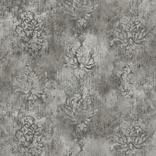 Palazzo 108" wide back Distressed Damask Silver Wellington Studio P&B Textiles Cotton Fabric