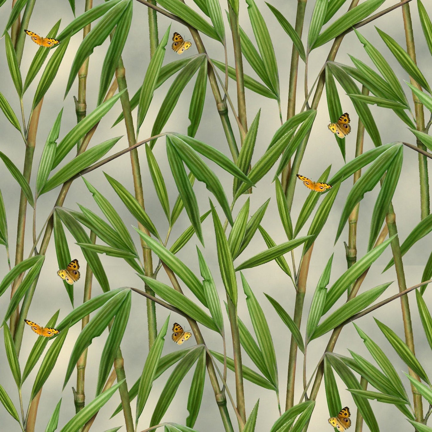 Panda Bears Bamboo Green Elizabeth's Studio Cotton Fabric