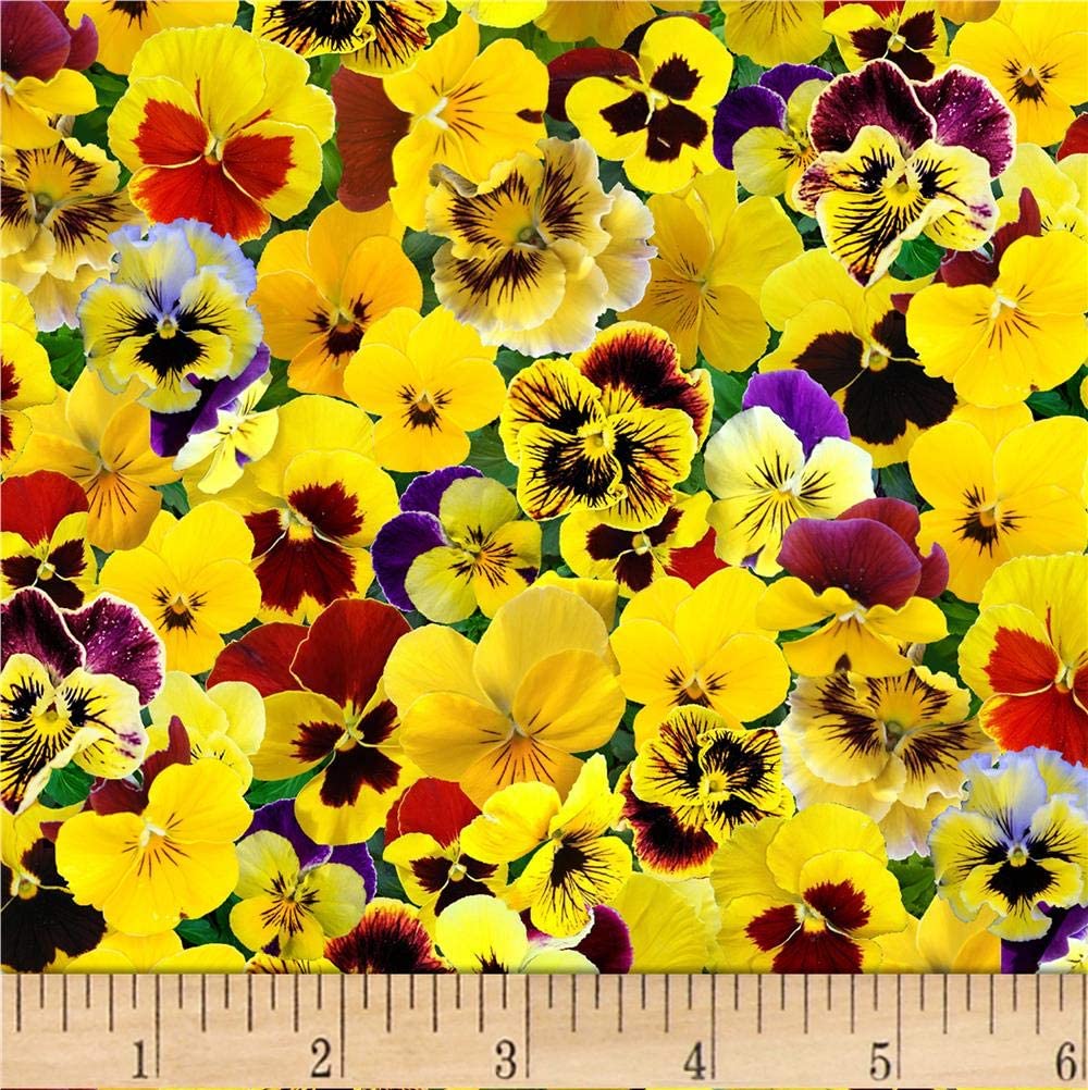 Lovely Pansies Yellow Elizabeth's Studio Cotton Fabric