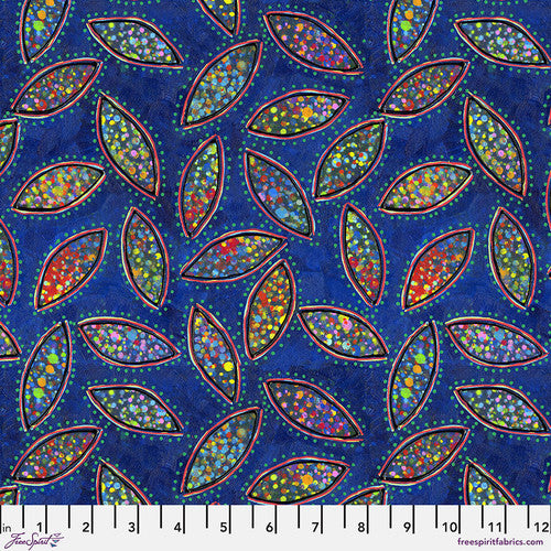 Paper Trees Leaf Pile Blue Sue Penn Free Spirit Cotton Fabric