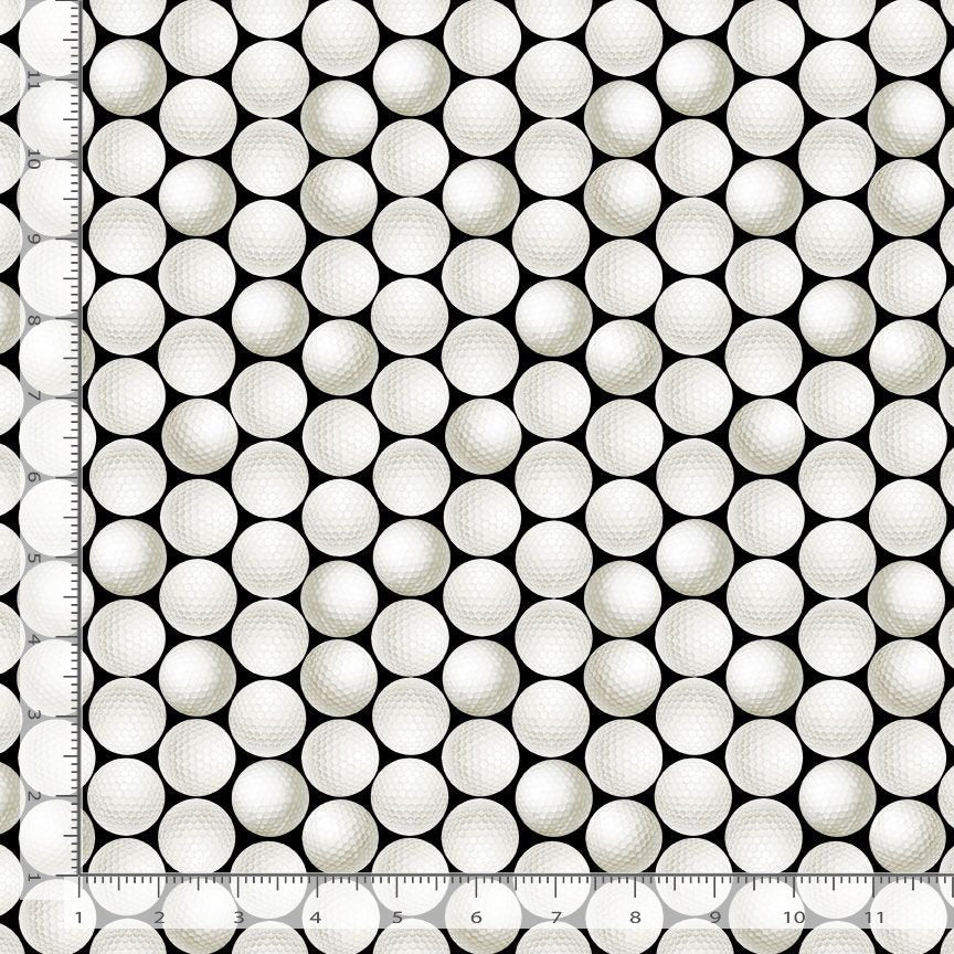 Par for the Course Golf Balls News Gail Cadden Timeless Treasures Cotton Fabric TT-GAIL-CD3855-BLACK | US Fabric Shop