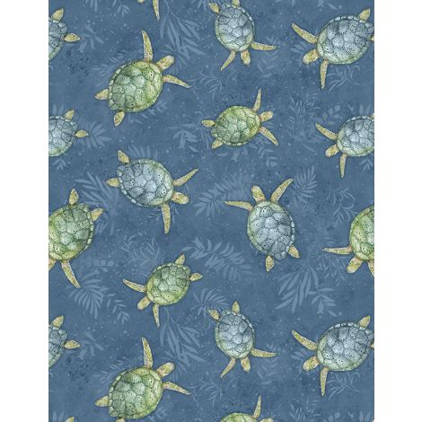 Paradise Bay Turtles Toss Blue Lola Molina Wilmington Prints Fabrics Cotton Fabric