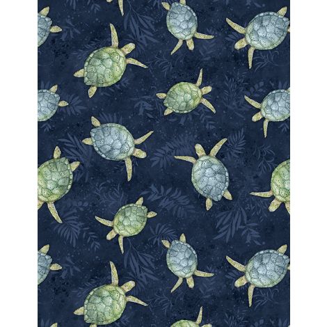 Paradise Bay Turtles Toss Navy Lola Molina Wilmington Prints Fabrics Cotton Fabric