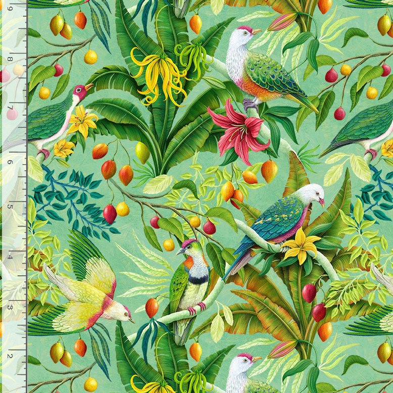 Paradise Island Fruit Doves Green Rose Dorie Timeless Treasures Cotton Fabric TT-ROSIE-CD4172-GREEN