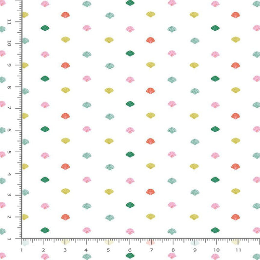 Paradise Royale Sea Shells White Faye Guanipa Dear Stella Cotton Fabric DS-DFG3404-WHITE